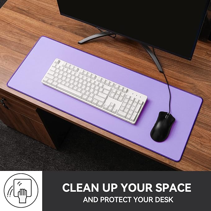 Waterproof Large Gaming Mouse Pad with Durable Stitched Edges, Non-Slip Rubber Base, Grainy Jacquard Mouse Mat Desk Pad for Home Office Gaming, 31.5''x11.8''x0.12'', Purple