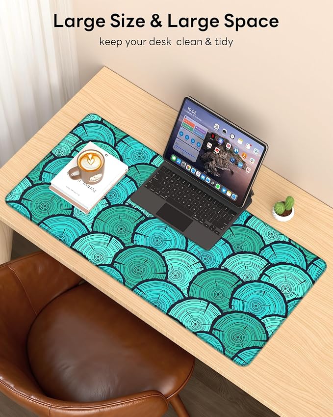 XL Gaming Mouse Pad, 31.5x15.7'' Large Desk Mat with Anti-Slip Rubber Base & Stitched Edges for Gaming, Office, Home - Annual Rings