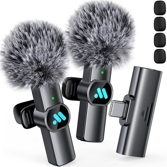 2pcs Lavalier Wireless Microphone for iPhone 15/16/Android Video Recording,Mini Microphone for Game Live Streaming,interviews,YouTube,TikTok,Vlog