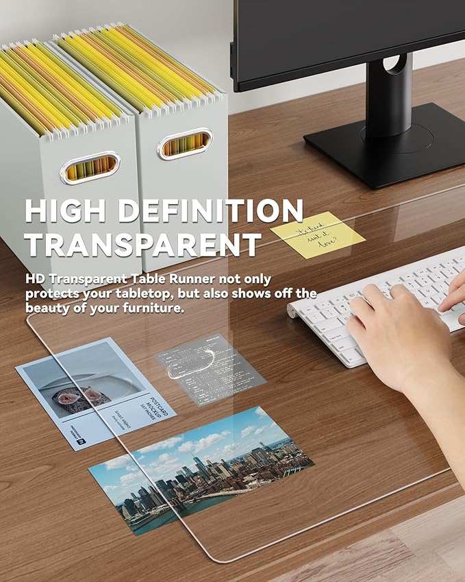 Oterri Clear Writing Desk Pad, 16’’x36” Heat Resistant Waterproof PVC Round Edge Durable Desk Protect Mat, Anti-Static Writing Mat Table Protector