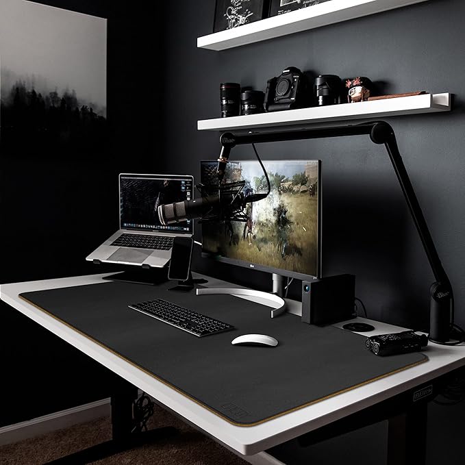 Cacoy Large Desk Mat, 48" x 24" Leather Desk Pad Protector with Cork & PU Leather, Double-Sided Office Desk Cover Mat, Large Computer Mouse Pad, Waterproof Desk Blotter Pad for Office and Home, Black