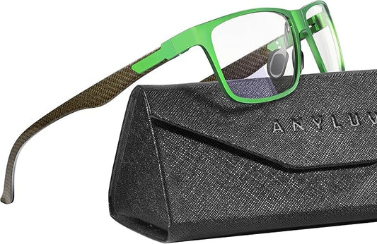 ANYLUV Carbon Fiber Reading Glasses for Men Women, Blue Light Blocking Computer Readers, Anti Glare Spring Hinge
