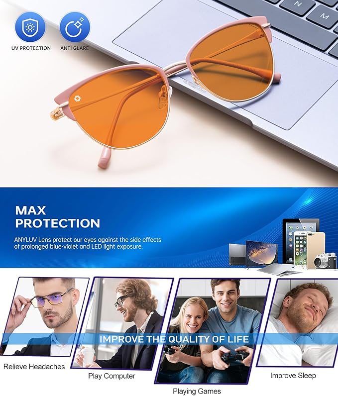 ANYLUV Blue Light Glasses for Woman Men, Womens Blue Light Blocking Glasses Computer Glasses Anti Eyestrain