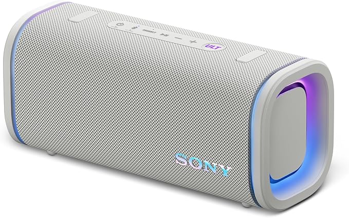 Sony ULT Field 5 Wireless Portable Bluetooth Speaker, IP67 Waterproof, Dustproof, and Rustproof with Enhanced Bass, 25 Hour Battery, 360° Party Light, and Shoulder Strap (SRSULT50W), Off White