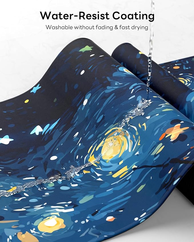 Starry Night Cat Mouse Pad, 31.5 x 11.8 Large Desk Mat with Stitched Edges & Non-Slip Base, Mousepad for Office, Home, Work