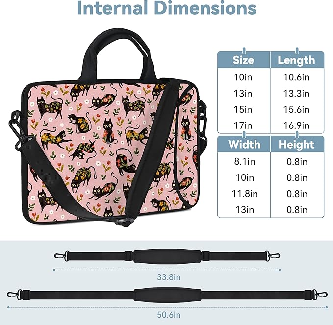 RICHEN Messenger Bag Carrying Case Sleeve with Handle Accessory Pocket Fits Laptops/Notebook/ebooks/Kids tablet/ipad (11-13.3 inch, Flowers Cats)