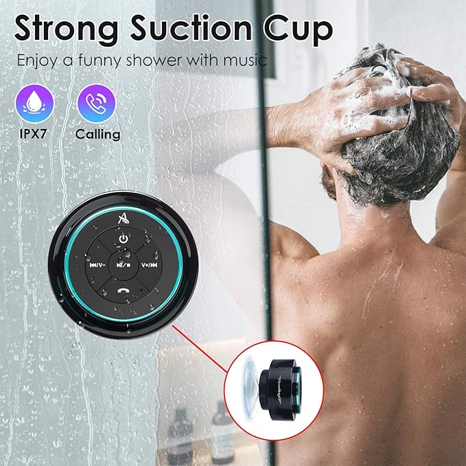 XLEADER, Upgraded, Pro Shower Speaker, Certified IPX7 Waterproof Bluetooth Speaker, with Suction Cup, Silicone Lanyard, 8W Crystal Sound&Rich Bass, 15H Playtime, Ideal Gifts - SoundAngel Mate(2 Gen)