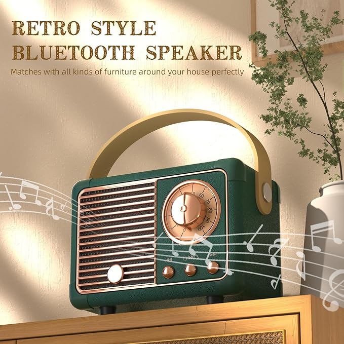 Vintage Retro Bluetooth Speaker Old Vintage Decor Birthday Gifts for Men Old School Mini Portable Wireless Speaker for Office,Room,Desk Accessories,Indoor,Outdoor Retro Gifts for Teen,Friends (Green)