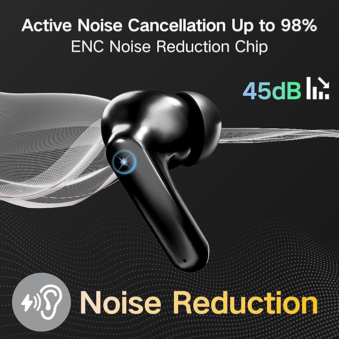 Wireless Earbuds, Ear Buds with Noise Cancelling Mic, Hi-Fi Stereo Bass Ear Buds with 48H Playtime, Bluetooth 5.4 Headphones Bass Stereo, Bluetooth Earbuds for Laptop, Phones, Sports