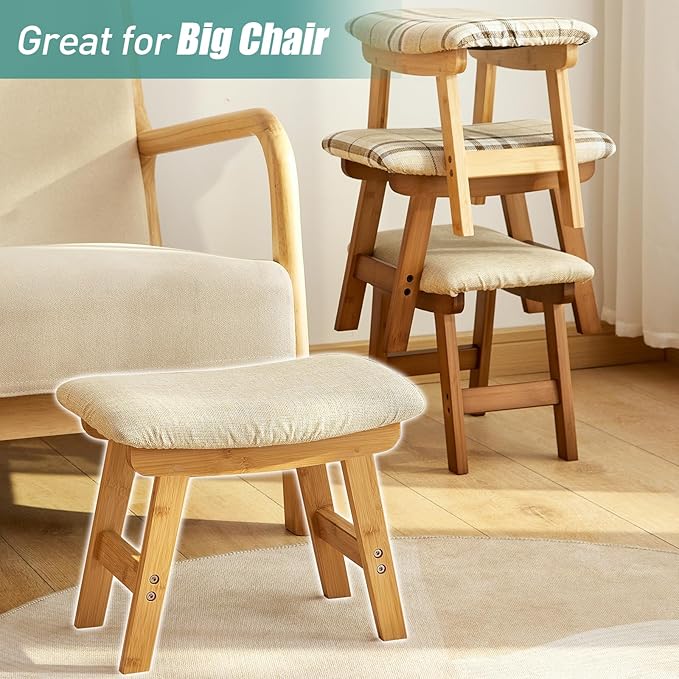 viewcare Foot Stools Ottoman, Small Foot Stool Ottoman, and Footstool, Wooden Foot Stool, Sofa Footrest Extra Seating for Living Room Entryway Office