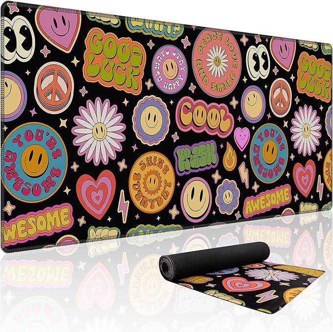 Baziabbo Desk Mat,XXL Extended Large Mouse Pad,Gaming Mousepad with Stitched Edge,Non-Slip Rubber Base Keyboard Desk Pad for Home Office Study Game (Y2-Black)