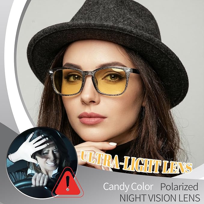 Polarized Sunglasses for Women Men, Night Driving Glasses Anti Glare Yellow Lens UV 400 for Day Night Use