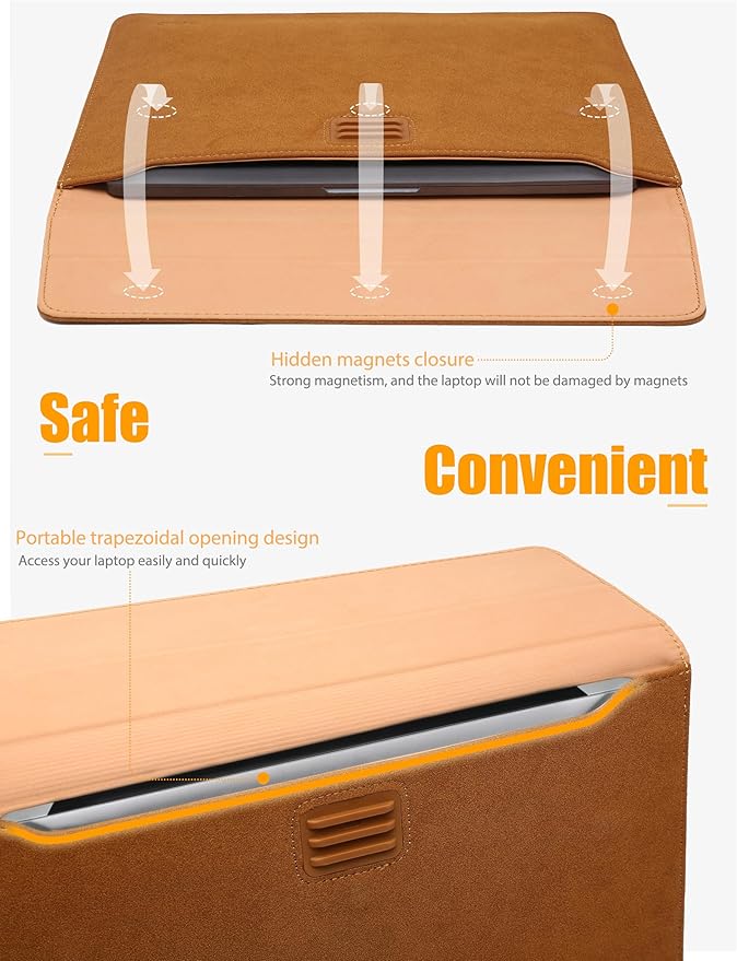 HYZUO 15 Inch Laptop Sleeve Case Bag with Adjustable Stand Feature for MacBook Air 15 M5 A3448 M4 A3241 M3 A3114 M2 A2941 2026-2023, MacBook Pro 15, 15" Surface Laptop 7/6/5/4, Brown