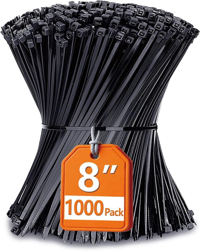 Zip Ties 8 inch with 40 lb Tensile Strength, Black Cable ties, 1000 Pack, ANOSON by ANOSON