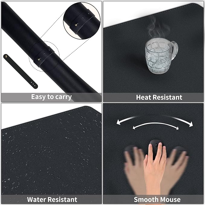 Double-Sided Office Desk Mat, Large Mouse Pad, Waterproof PU Leather Protective Pad, Laptop Desk Pad, Dual Use Cover Protector for Office/Home Keyboard (Red+Black, 31.5''×15.8'')