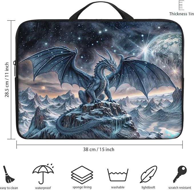 Laptop Sleeve Bag with Handle Computer Protective Soft Cover Case for 14 Inch 13 Inch Laptop,Blue Dragon