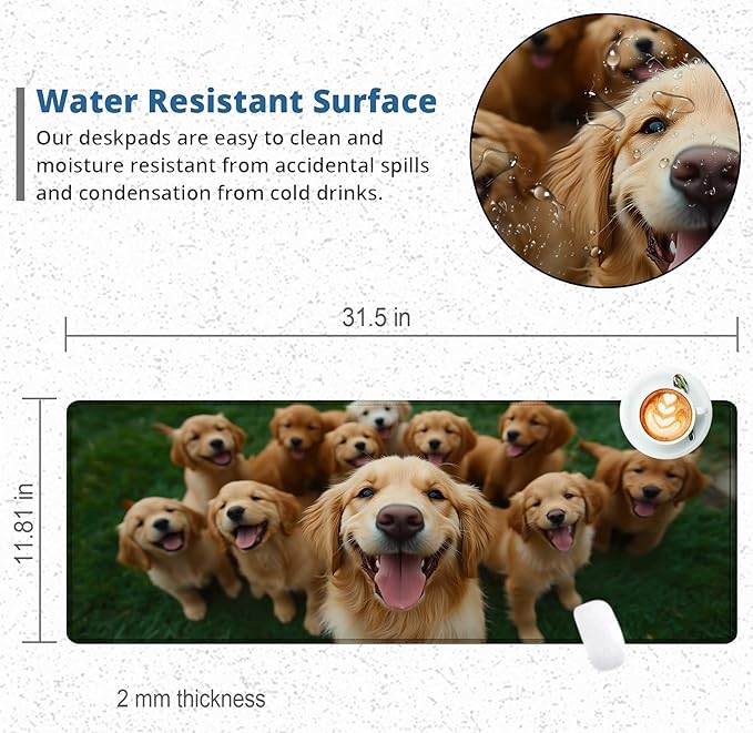 Large Golden Retriever Mouse Pads for Desk, Cute Dog Extended Gaming Mouse Pad with Stitched Edges,Non-Slip Natural Rubber Base,Waterproof Computer Mouse Pad Keyboard Mat