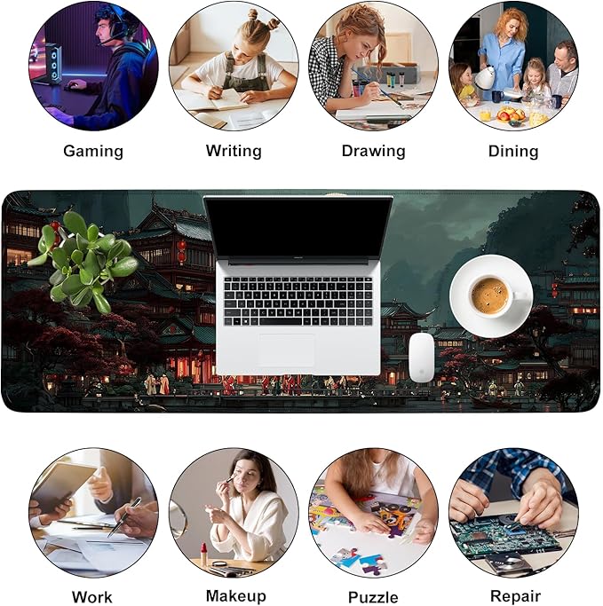 Mouse Pad, Large Anti-Slip with Stitched Edges Desk Mat Desktop Laptop Computer Desk Keyboard Mat,Table Protector Blotter Mat (Moon, 31.5" x 11.8")