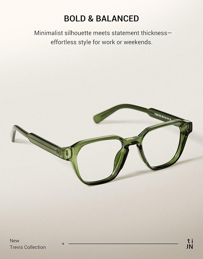 TIJN Blue Light Blocking Glasses, Anti Eyestrain UV Protection, TR90 Square Frame Glasses Chic Preppy Look for Women and Men