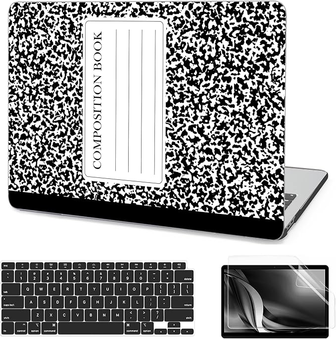 AKIT Compatible with MacBook Air 13 Inch Case 2022-2020 2019 2018 M1 A2337 A2179 A1932, Pattern Laptop Hard Shell Case+Screen Protector+Keyboard Cover for MacBook Air 13.3 Inch, Composition Book