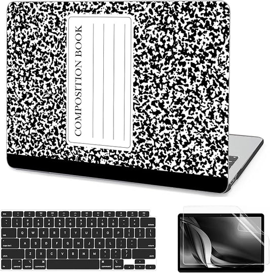 AKIT Compatible with MacBook Air 13 Inch Case 2022-2020 2019 2018 M1 A2337 A2179 A1932, Pattern Laptop Hard Shell Case+Screen Protector+Keyboard Cover for MacBook Air 13.3 Inch, Composition Book