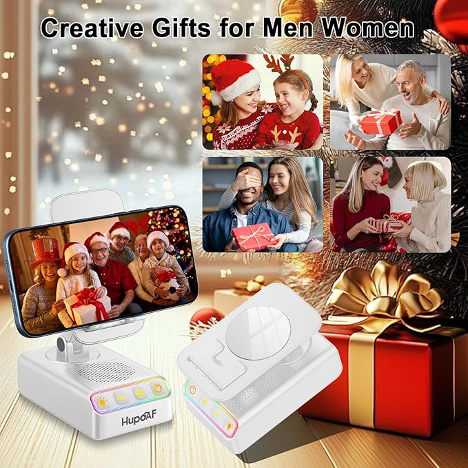 Adjustable Cell Phone Stand with Wireless Induction Bluetooth Speaker, HD Surround Sound for Home and Outdoors, Compatible with iPhone/Samsung Galaxy, 2026 Birthday Gifts for Men Women Dad Mom