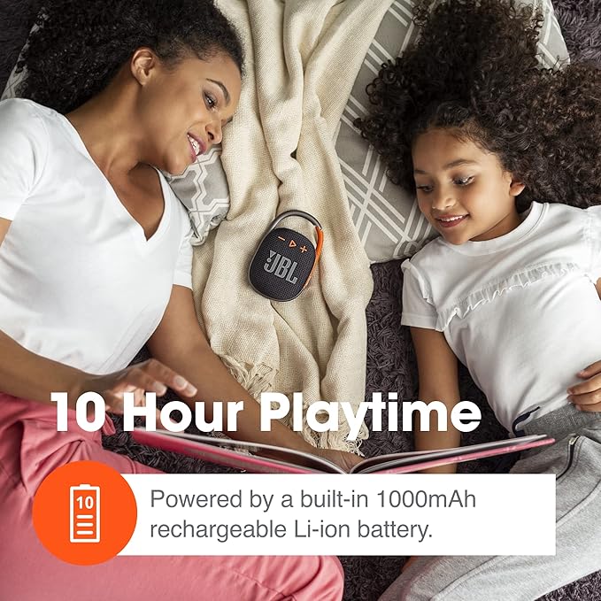 JBL Clip 4, Orange - Portable Bluetooth 5.1 Speaker - Up to 10 Hours of Play - Waterproof & Dust Resistant - Includes Noise & Echo-Canceling Speakerphone