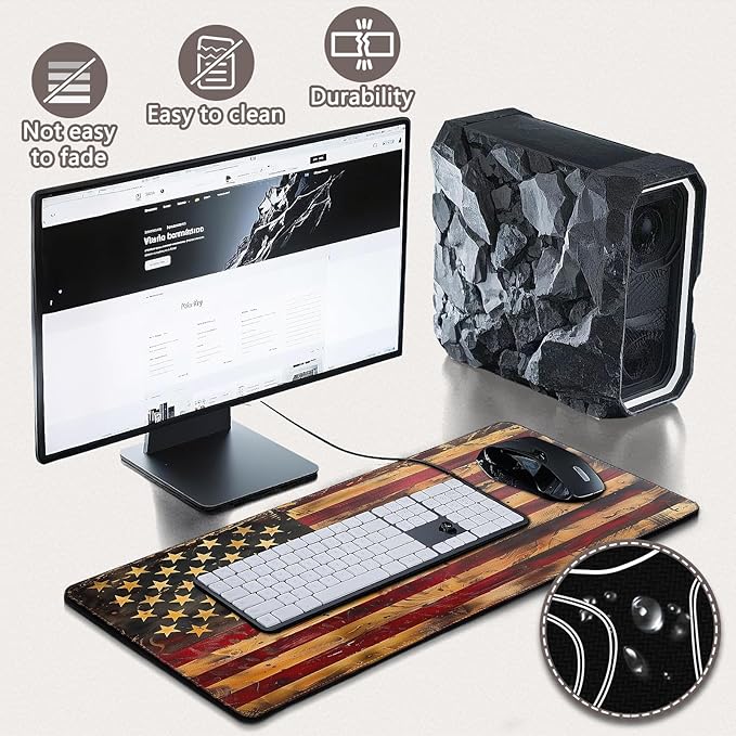Mouse Pad Gaming - Desk Mat for Keyboard and Mouse - Large Mouse Pads for Desk, Gaming Mousepad with Non-Slip Base, Desks Pad (31.5" X 11.8") for Game (American Antique Flag, 31.5L x 11.8W inches)