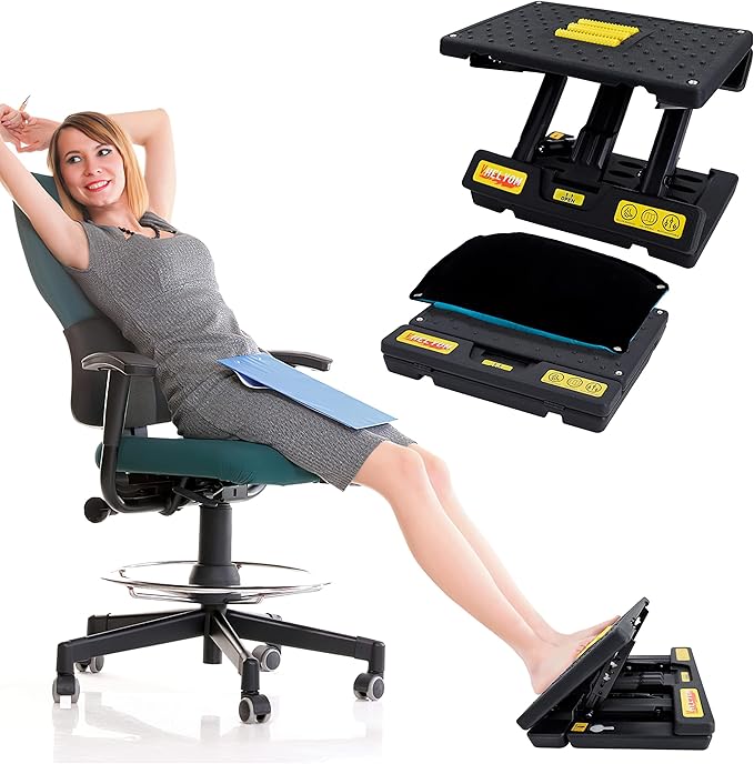 Foot Rest for Under Desk at Work,Height Adjustable Footrest,with Massage Roller and Thick Cushion,Ergonomic Foot Rest,for Car,Office,Computer,Gaming,Adjustable Metal Frame,All-Season Use