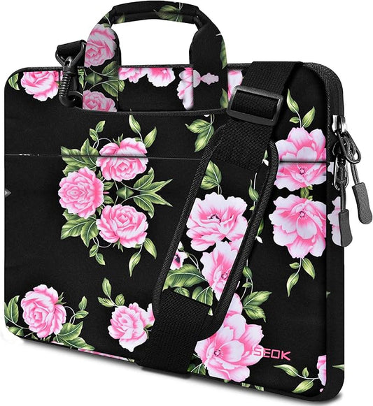 Hseok Laptop Shoulder Bag 13 13.3 14 Inch Case Compatible with MacBook Pro/Neo 14" M5/M4/M3/M2/M1,Mac Air/pro/Neo 13" and Most 13 13.3 14 Notebooks,Spill-Resistant Briefcase,Peony