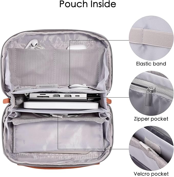 DDgro Electronics Organizer Travel Pouch - Perfect Accessory Bag for Electronics, MacBook Charger & Cords, Cables, Hard Drive (Light Grey-Brown)