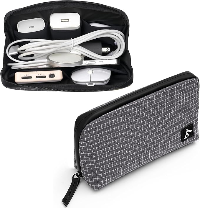 SIMTOP Small Tech Accessory Pouch Cable Organizer Bag, Compact Electronics Travel Case for Charger, Cords, Mouse & Power Bank, Water-Resistant Portable Gadget Storage for Backpack & Daily Commute