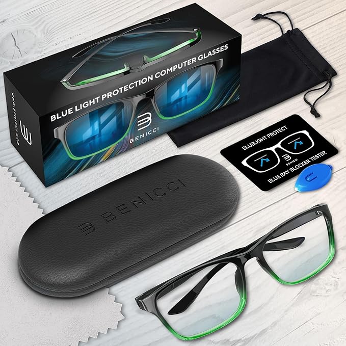 Stylish Blue Light Blocking Glasses for Women & Men – Helps Ease Digital Eye Strain & Headache from Computers, Phones w/Case