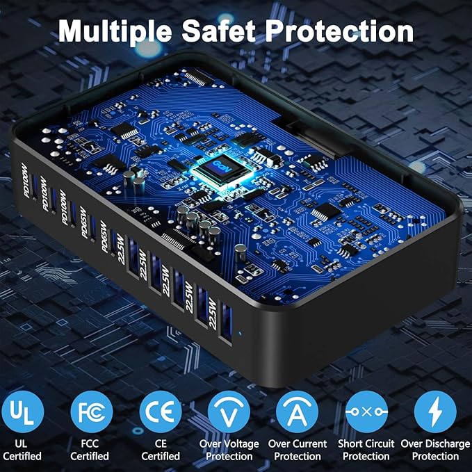 USB C Fast Charger Block, USB Charging Station 540W, PD 100W Laptop Charger, GaN Charging Block, 10 Port Multi Port Charer Hub Compatible with Laptop,MacBook,iPad,iPhone,Samsung Galaxy,Dell