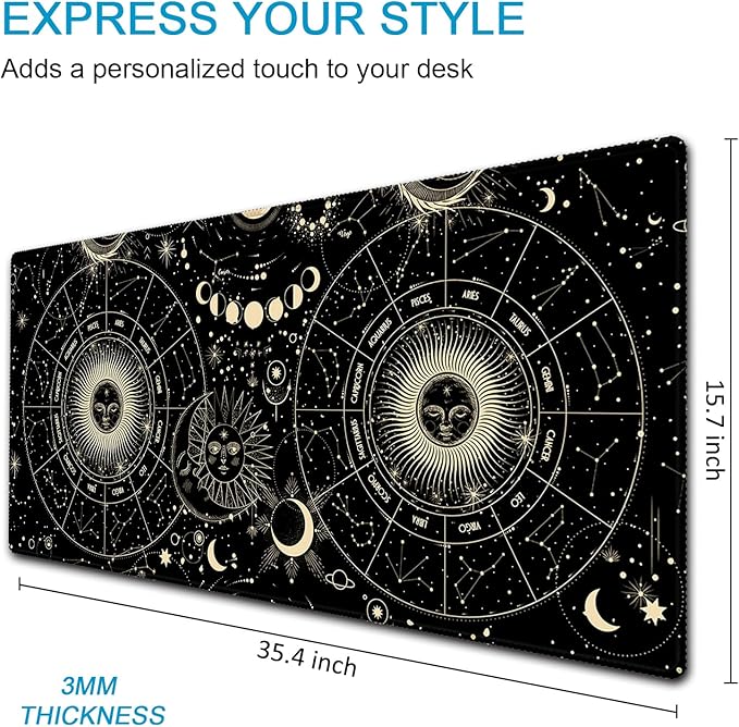 XXL Waterproof Office Desk Pad Protector 35.4x15.7 Inch - Extended Gaming Mouse Pad with Non-Slip Rubber Base, Thickened Keyboard Mat, Stitched Edges & Moon Star Design