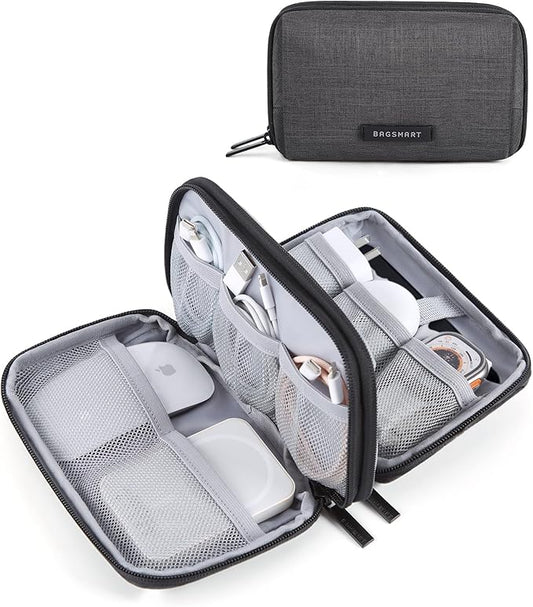 BAGSMART Electronics Organizer Travel Case, Cable Charger Cord Tech Organizer Pouch for Phone Charger Accessories, Black