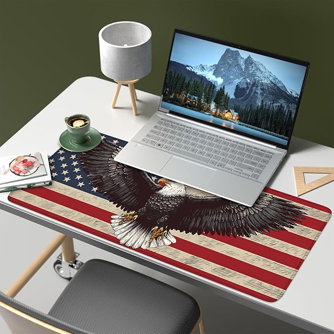 Mouse Pad, Large Anti-Slip with Stitched Edges Desk Mat Desktop Laptop Computer Desk Keyboard Mat,Table Protector Blotter Mat (Eagle Flag, 31.5" x 11.8")