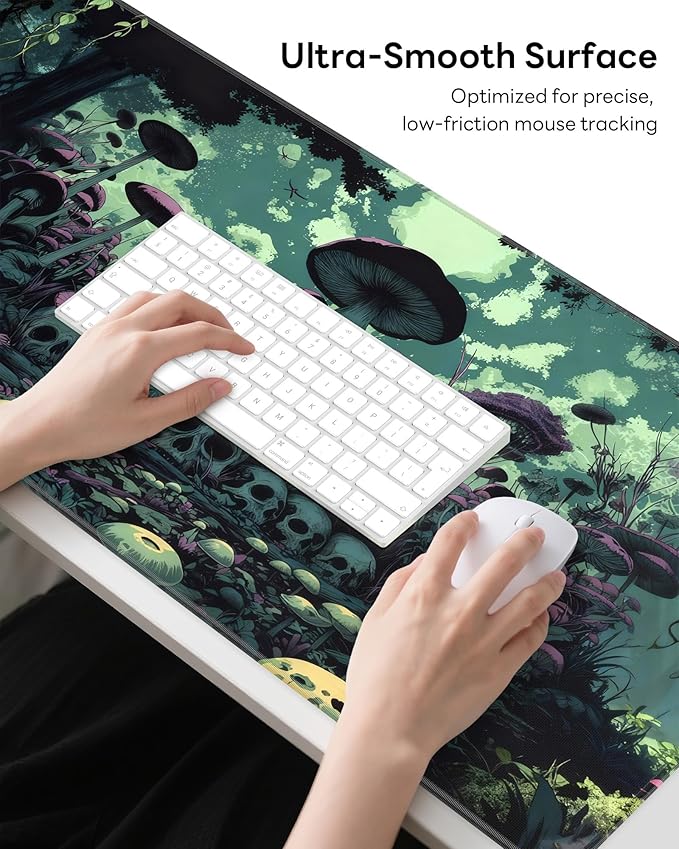 XL Gaming Mouse Pad, 31.5x15.7'' Large Desk Mat with Anti-Slip Rubber Base & Stitched Edges for Gaming, Office, Home - Gloomy Cemetery