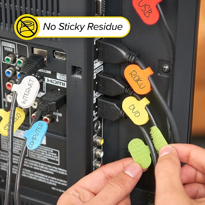 Wrap-It Storage - Cable Labels - Oval, Multi-Color (36 Pack) - Write-On Wire Tags for Cord Identification with Power Strips Behind Desks and TVs - Image 5