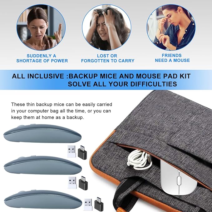 Wireless Mouse,3 Silent Mice and 1 Mouse Pad Combo, Portable Mobile Optical Office Mice, 2.4 GHz with USB Mini Receiver,3 Adjustable DPI for Notebook, PC, Laptop, Computer, Desktop - 3 Silver
