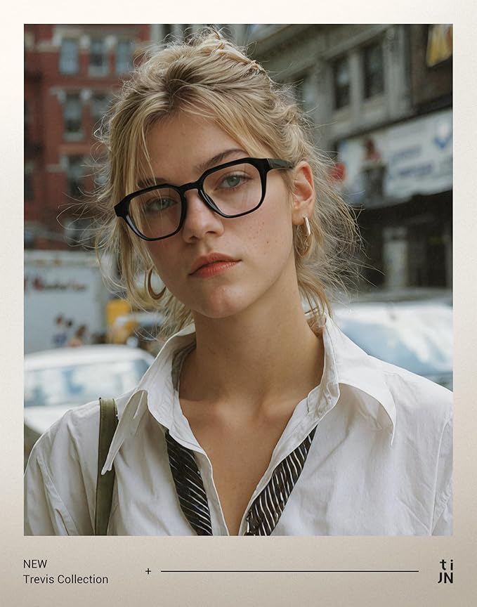 TIJN Blue Light Blocking Glasses, Anti Eyestrain UV Protection, TR90 Square Frame Glasses Chic Preppy Look for Women and Men