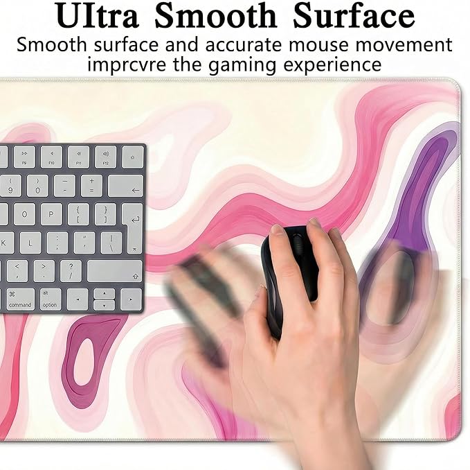 AQQA Large Gaming Mouse Pad 31.5x15.7 Inch, Abstract Desk Mat with Non-Slip Base & Stitched Edge, Pink Cute Keyboard Mat for PC Desktop, Office Home Decor, Modern Colorful Design