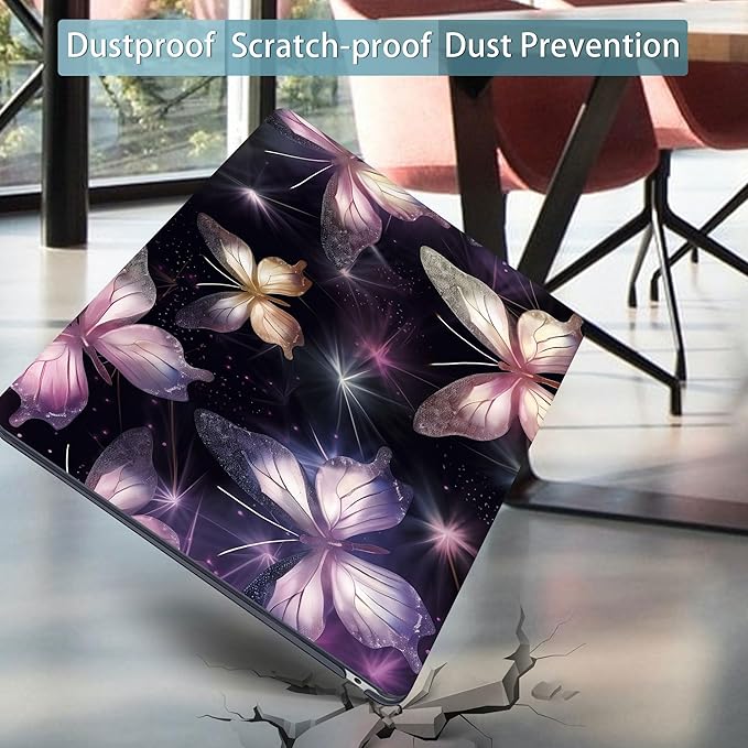 Mektron Case for MacBook Air 13 inch M1 A2337 A2179 A1932,Hard Cover 2018-2021 Air 13-inch with Touch bar & Touch ID, Exclusively Designed Protective Shell with Screen Protector,Glittering Butterfly
