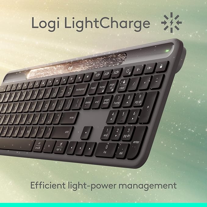Logitech Signature Slim Solar+ Wireless Bluetooth Keyboard K980, Solar and Artificial Light Powered, Up to 10 Years Battery Life, Customizable Keys - Graphite