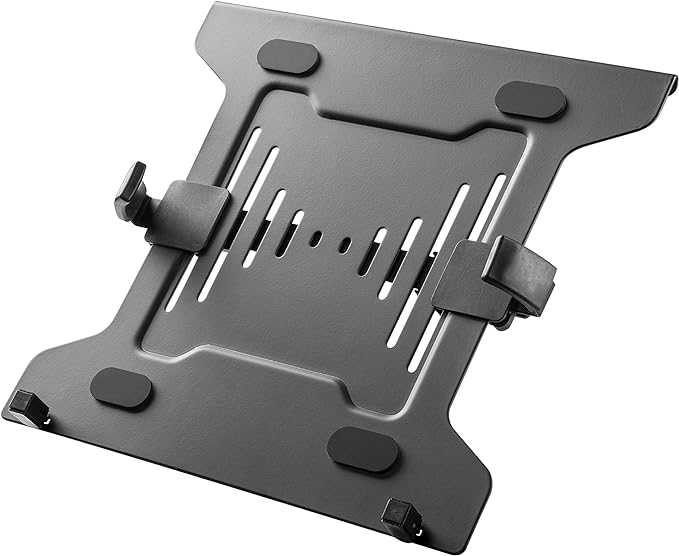 HumanCentric Laptop VESA Mount Tray for Monitor Arms and Stands, Fits 75x75 and 100x100 mm VESA Mount Holes, Fully Secures Laptop with Adjustable Clamps 9.5" to 16.5” Width, Rubber Pads