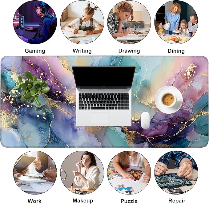 Mouse Pad, Large Anti-Slip with Stitched Edges Desk Mat Desktop Laptop Computer Desk Keyboard Mat,Table Protector Blotter Mat (Purple, 35.4" x 15.7")