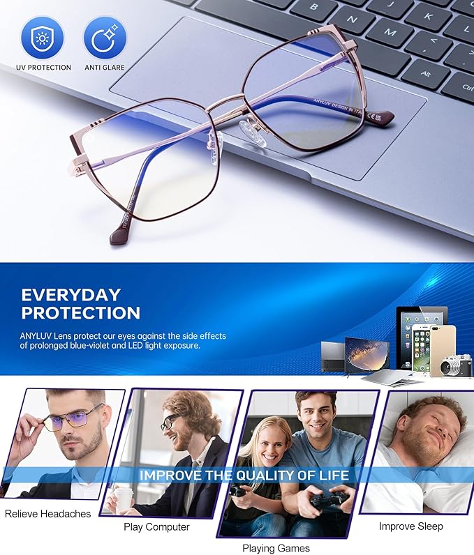 ANYLUV Blue Light Glasses for Woman Men, Womens Blue Light Blocking Glasses Computer Glasses Anti Eyestrain