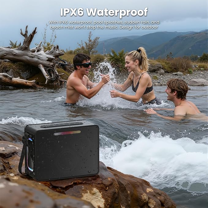 100W Peak Bluetooth Speaker, Loud Wireless Portable Speaker IPX6 Waterproof Outdoor Speaker with LED Lights Powerful Stereo Sound & Deep Bass 36H Playtime, EQ Boombox for Party Camping