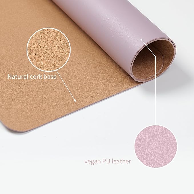 RENMTURE Dual-Sided Large Desk Pad, Faux Leather Natural Cork Mouse pad, Desk Accessories Protector, for Office and Home Work (Dusky Pink, 32"x16")