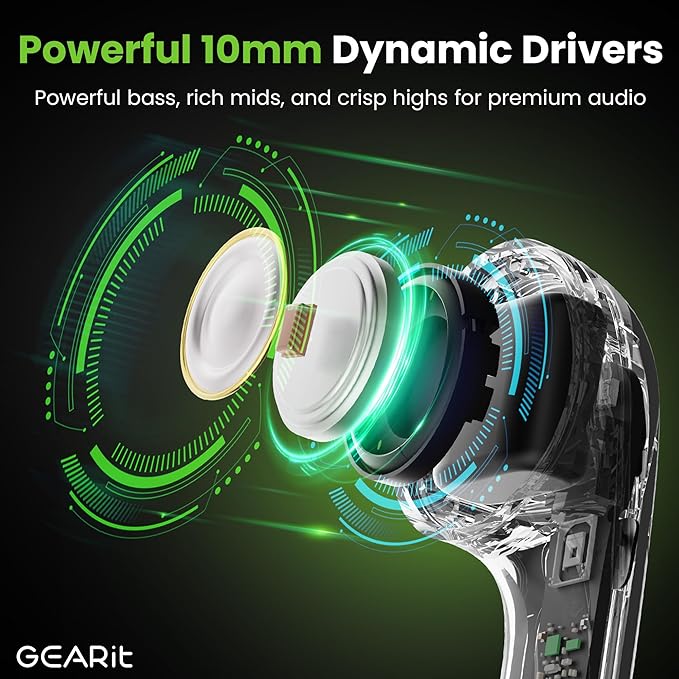 GEARit True Wireless Bluetooth Earbuds Compatible with iPhone, Android - 22H Playtime Earpods w/Active Noise Cancellation Up to 98.5% - HD Sound Clarity, Smart Touch Control - 5.4 Bluetooth Ear Buds